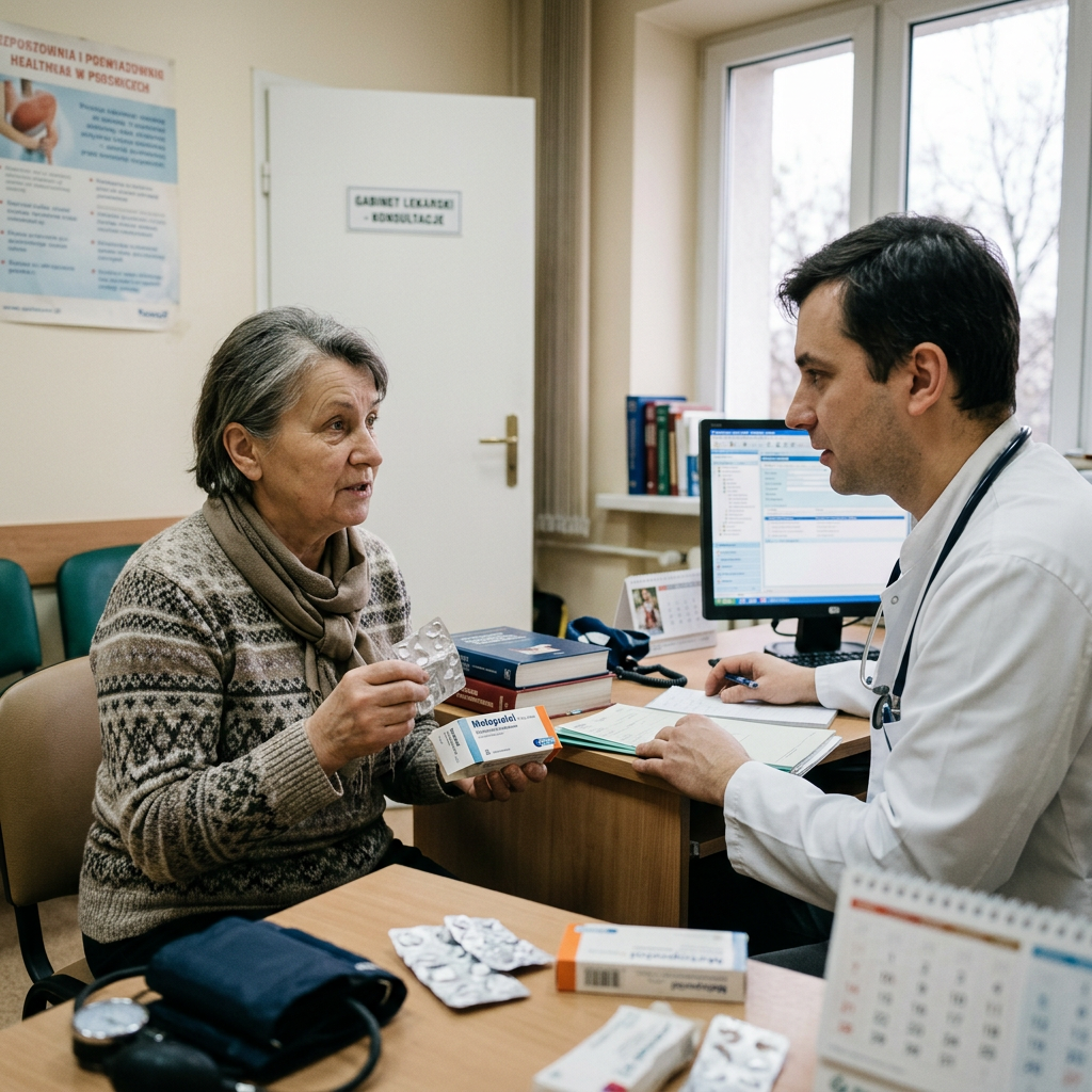Doctor discussing medications with an older patient in a clinic